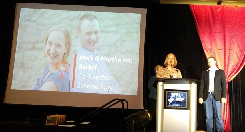 Martha van Berkel thanking Innovation Guelph and its mentors for the Startup of the Year Award.