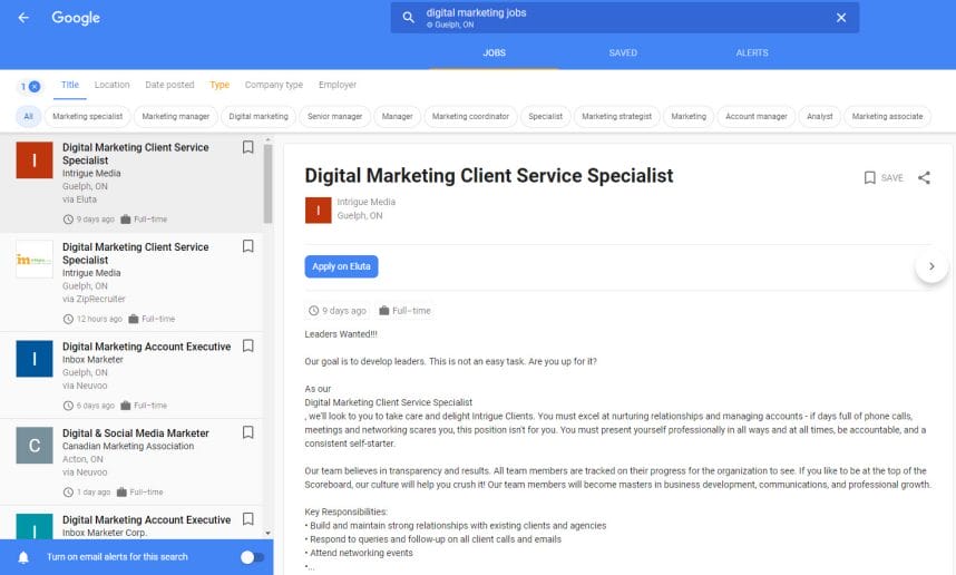 Digital Marketing Client Service Specialist Job Posting