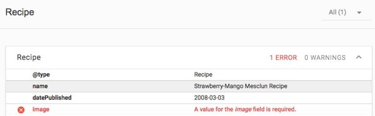 Google SDTT Recipe Validation Error