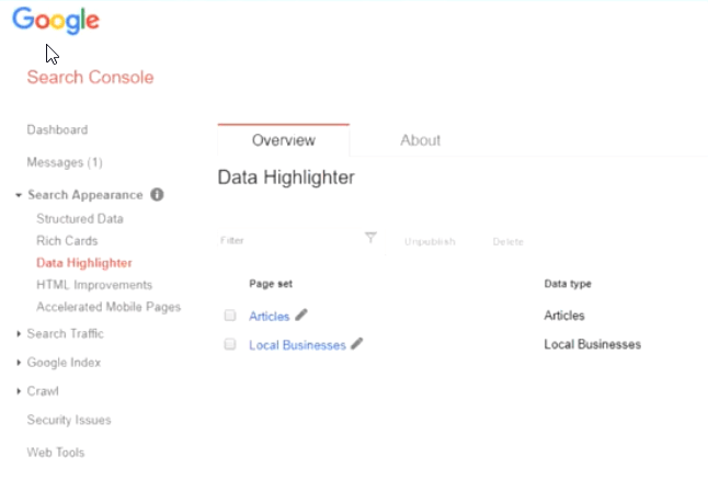 Google Search Console Data Highlighter