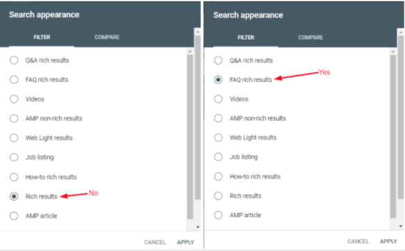 It's best to select a specific Search Appearance rather than Rich Results overall.