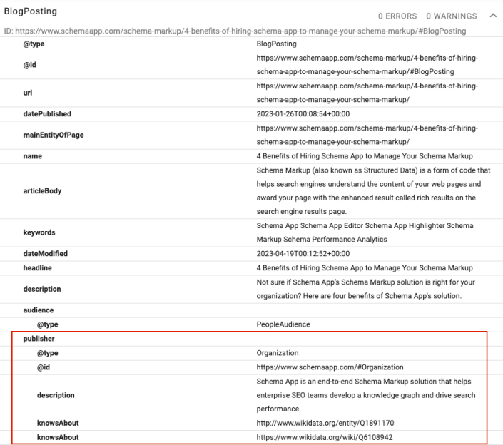 Example of linking entities using publisher property