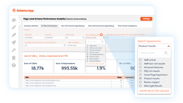 SPA Page Level Report – Search appearance filter