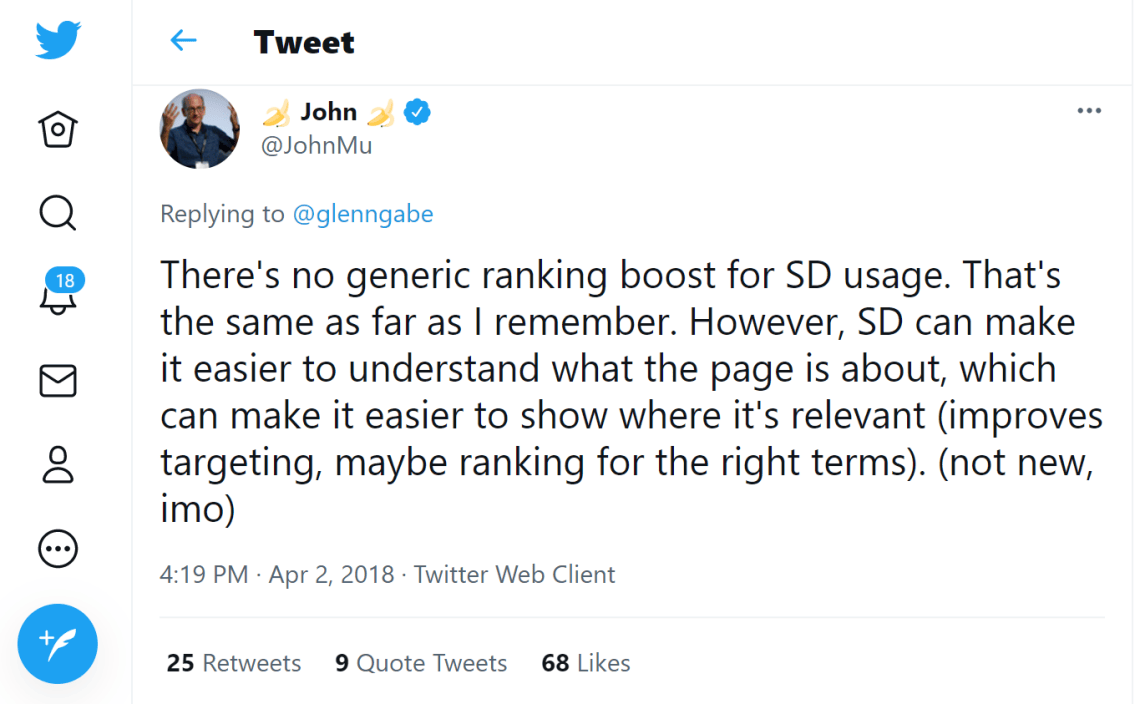 John Mueller Structured data is not a direct ranking factor